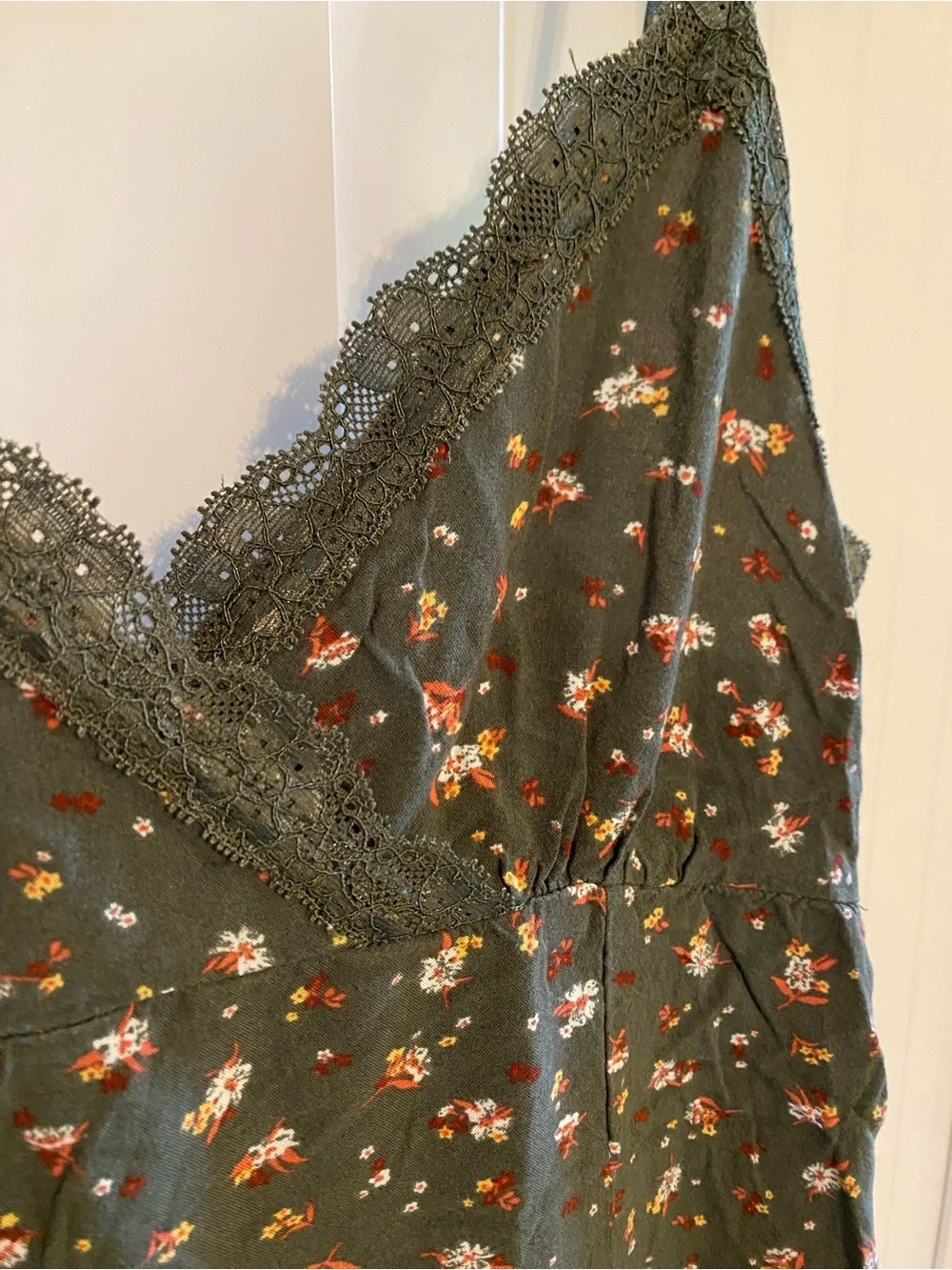 Green Floral Maxi Slip Dress with Lace Trim - Picture 2 of 4